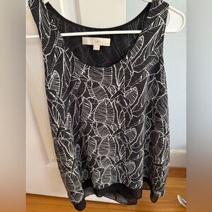 LOFT Black and White Leaf-Print Sleeveless Blouse